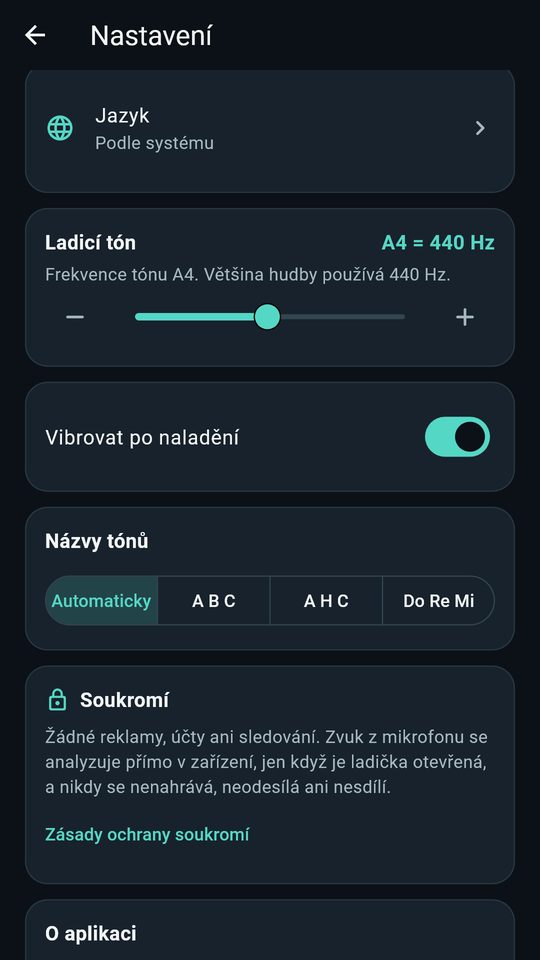 Snímek obrazovky 4 aplikace Ladička na kytaru a baskytaru