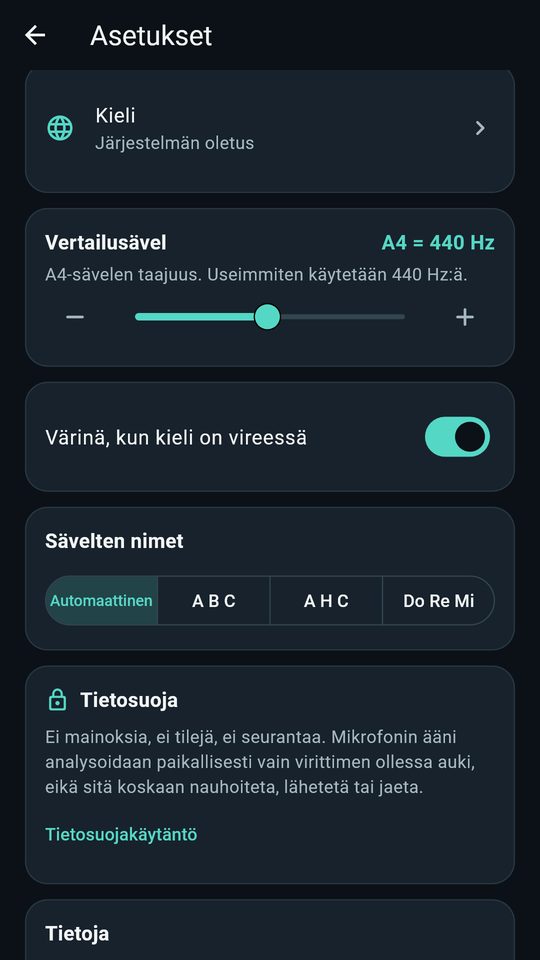 Kuvakaappaus 4: Kitaraviritin – basso, ukulele