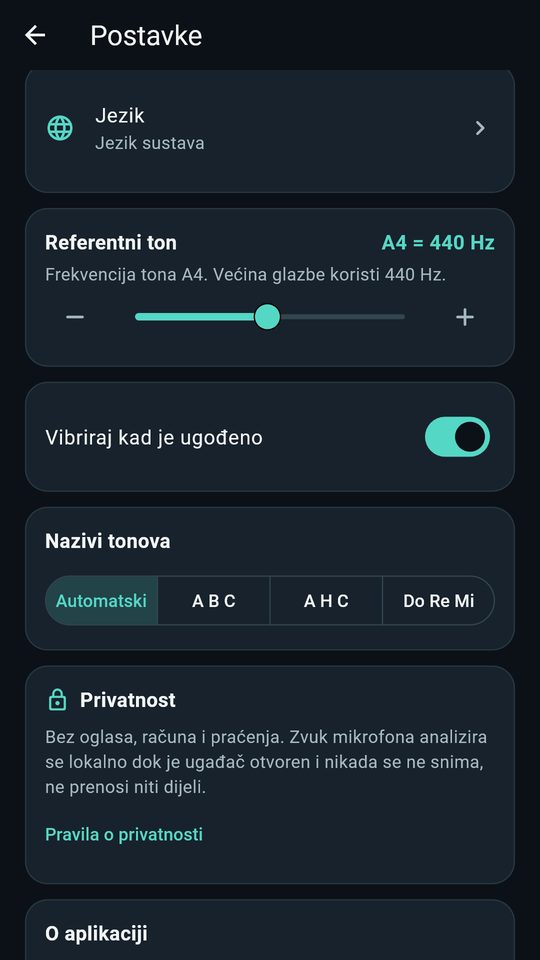 Snimka zaslona 4 aplikacije Štimer za gitaru i bas