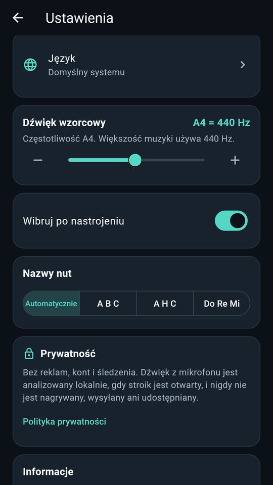 Zrzut ekranu 4 aplikacji Stroik do gitary i skrzypiec