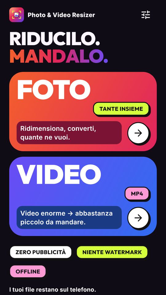 Schermata 1 di Riduci Foto e Comprimi Video